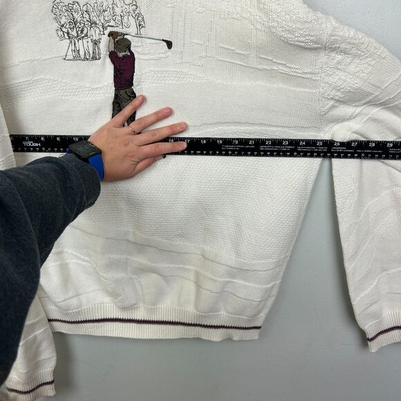 Shenandoah Sweater Mens XL White Long Sleeve Crew Fisherman Embroidered Golfer - Picture 5 of 7